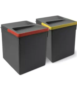 2 contenitori per la raccolta differenziata in plastica grigia, 15 lt