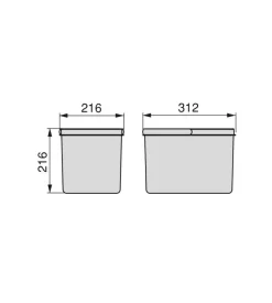 2 contenitori per la raccolta differenziata plastica grigio, 12lt