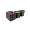 3 contenitori per la raccolta differenziata plastica grigia, 1x12 lt 2x6 lt