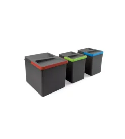3 contenitori per la raccolta differenziata plastica grigia, 1x12 lt 2x6 lt