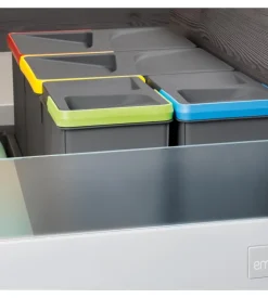 3 contenitori per la raccolta differenziata plastica grigia, 1x12 lt 2x6 lt