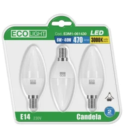 3 lampadine led 6w luce calda 3000° k - candela