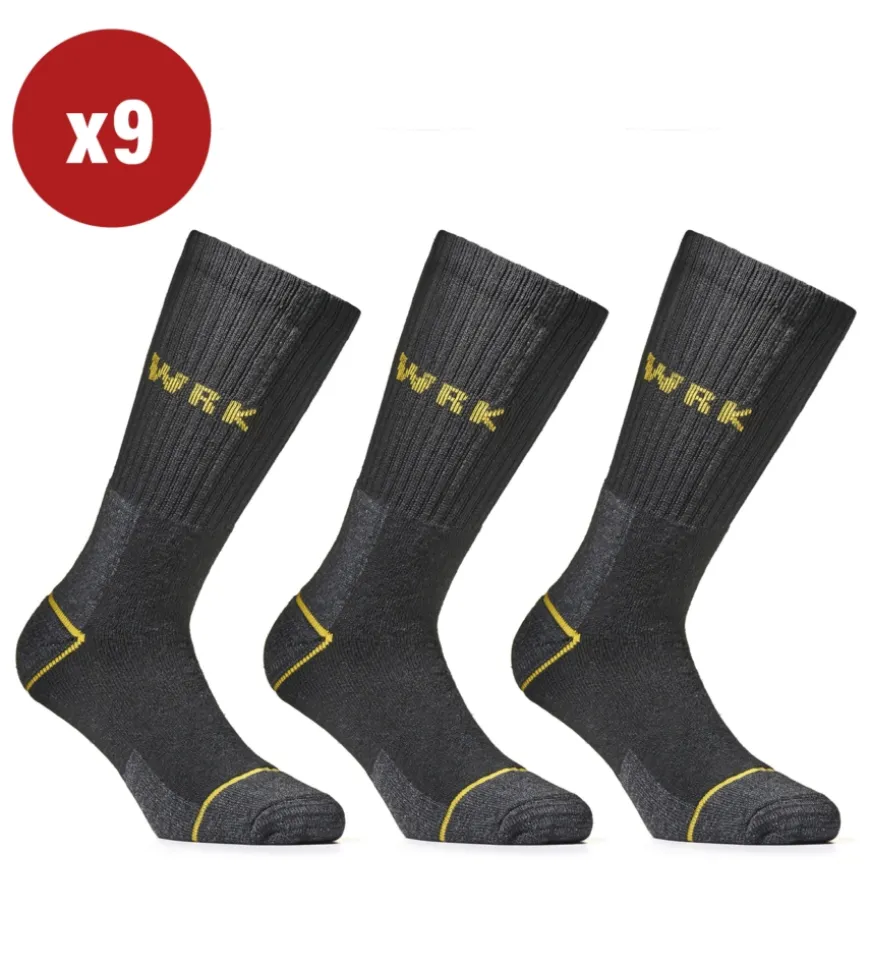 9 paia calza corta da lavoro anti-infortunistica "wrk01" colore nero, tg 43/46 - wrk