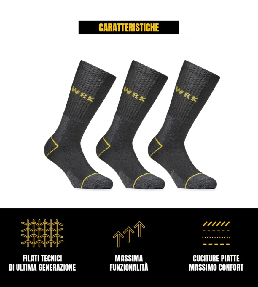 9 paia calza corta da lavoro anti-infortunistica "wrk01" colore nero, tg 43/46 - wrk