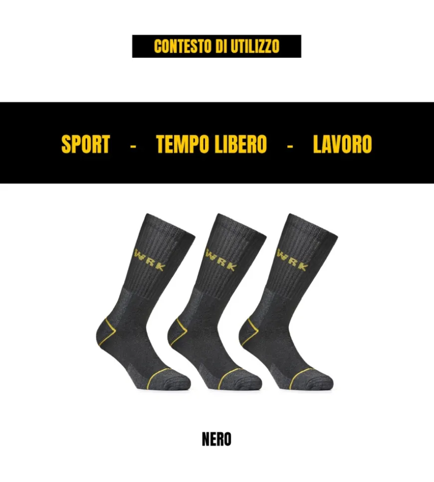 9 paia calza corta da lavoro anti-infortunistica "wrk01" colore nero, tg 43/46 - wrk