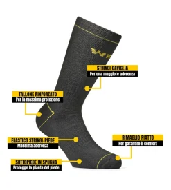 9 paia calza corta invernale da lavoro anti-infortunistica "wrk06" colore nero, tg 43/46 - wrk