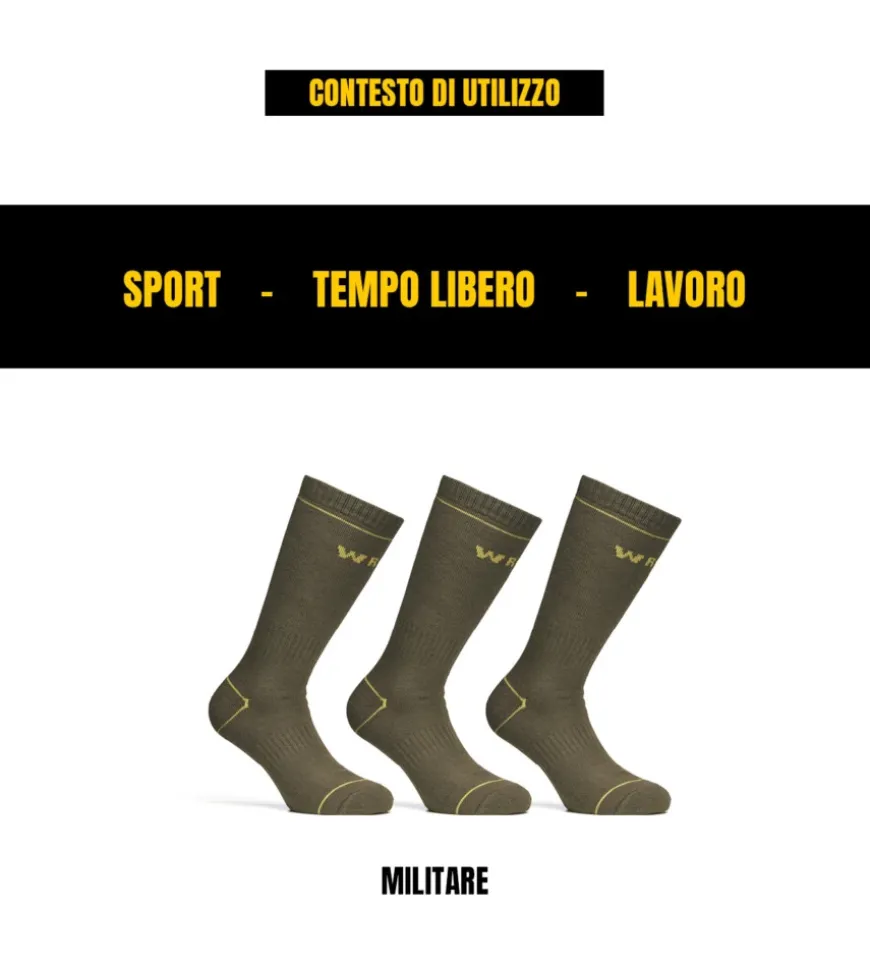 9 paia calza corta invernale da lavoro anti-infortunistica "wrk06" colore verde militare, tg 43/46 - wrk