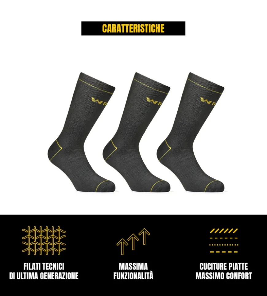 6 paia calza corta invernale da lavoro anti-infortunistica "wrk06" colore verde militare, tg 39/42 - wrk