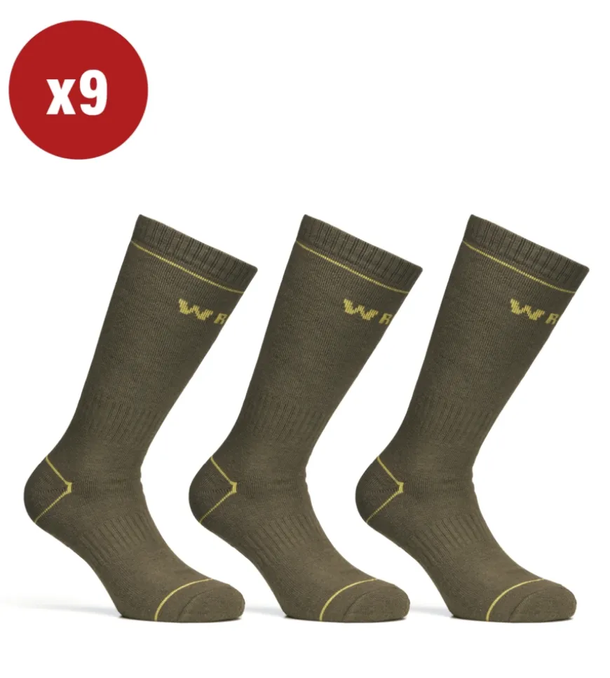 9 paia calza corta invernale da lavoro anti-infortunistica "wrk06" colore verde militare, tg 39/42 - wrk