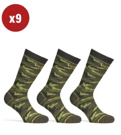 9 paia calza corta invernale da lavoro anti-infortunistica "wrk06" colore mimetico, tg 43/46 - wrk