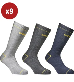 9 paia calza corta invernale da lavoro anti-infortunistica "wrk06" colore assortito, tg 39/42 - wrk