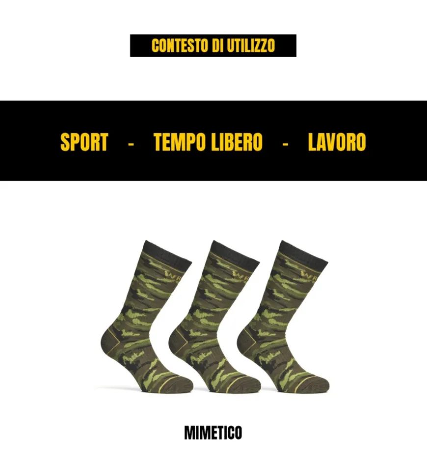 6 paia calza corta invernale da lavoro anti-infortunistica "wrk06" colore mimetico, tg 39/42 - wrk