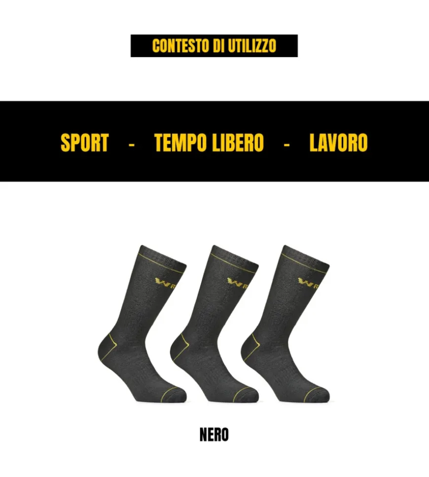 6 paia calza corta invernale da lavoro anti-infortunistica "wrk06" colore nero, tg 43/46 - wrk