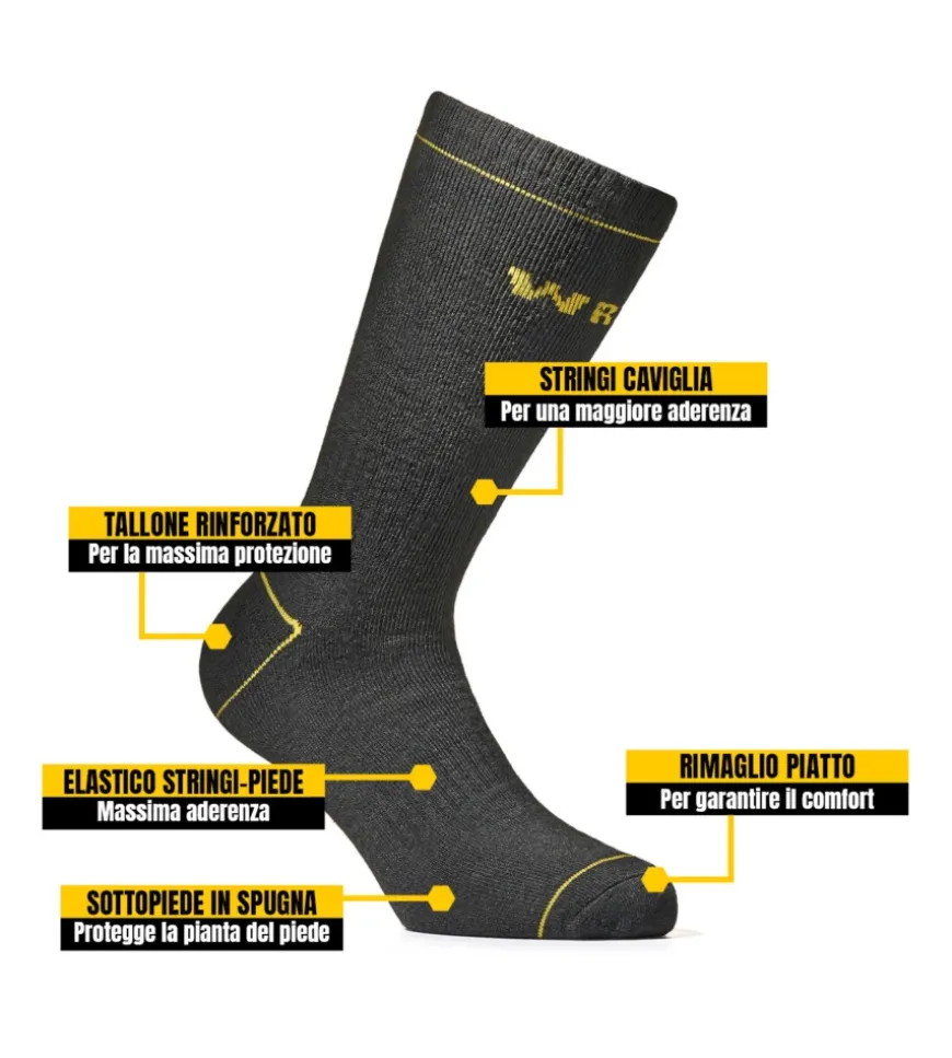 6 paia calza corta invernale da lavoro anti-infortunistica "wrk06" colore verde militare, tg 43/46 - wrk