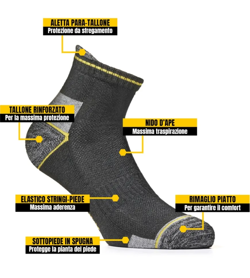 6 paia calza cortissima da lavoro anti-infortunistica "wrk04" colore fluo, tg 43/46 - wrk