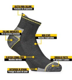 9 paia calza cortissima da lavoro anti-infortunistica "wrk04" colore nero, tg 39/42 - wrk