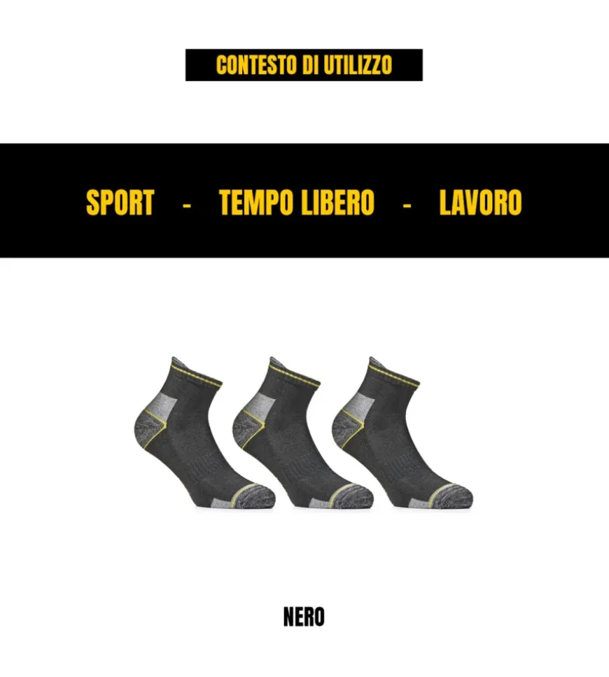 9 paia calza cortissima da lavoro anti-infortunistica "wrk04" colore nero, tg 39/42 - wrk