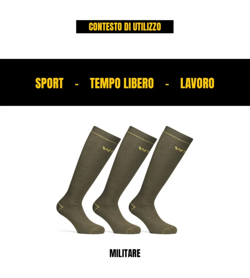 6 paia calza lunga invernale da lavoro anti-infortunistica "wrk08" colore verde militare, tg 43/46 - wrk