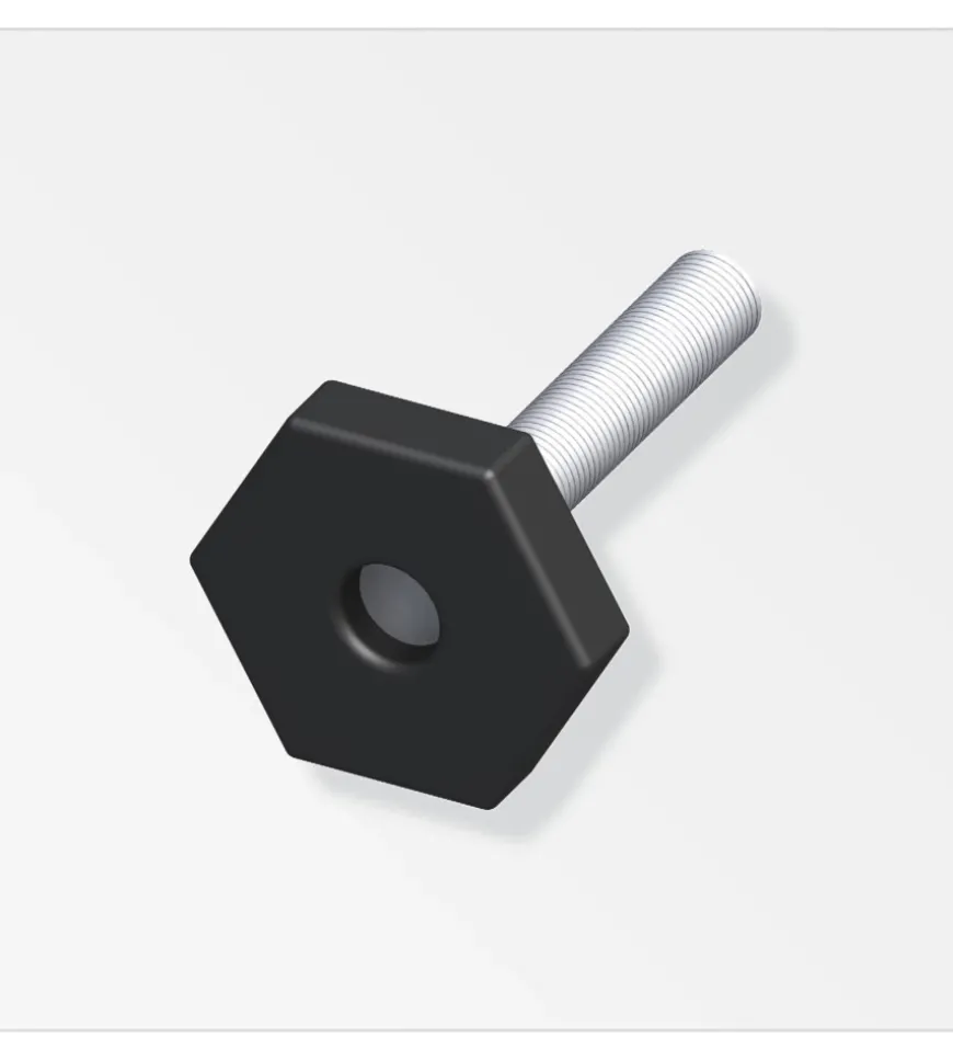 1 piede di regolazione con vite m8 in pvc nero zincato.