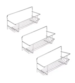 3 portaspezie in acciaio cromato, 27x11x9,7 cm