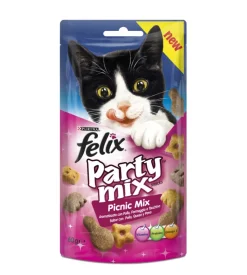 Alimento per gatti "felix party picnic mix" al formaggio e tacchino