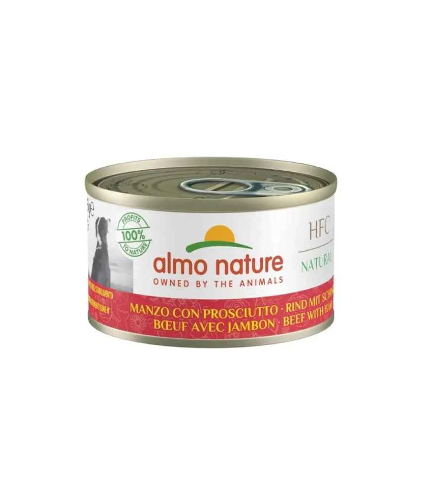 Alimento umido per cani almo nature "hfc" con manzo e prosciutto 95 gr