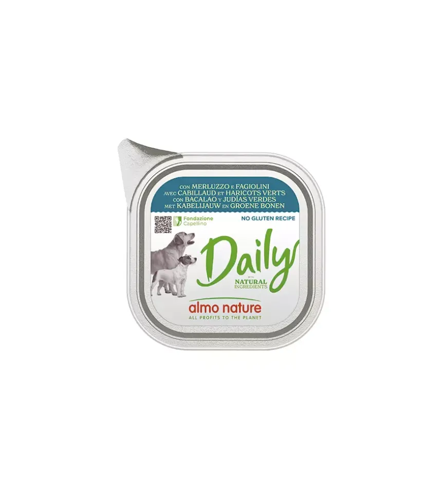 Alimento umido per cani almo nature "daily" con merluzzo e fagiolini 300 gr