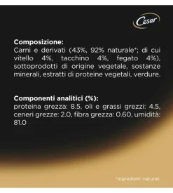 Alimento umido per cani cesar con vitello e tacchino 150 gr