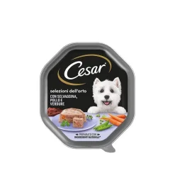 Alimento umido per cani cesar "ricette di campagna" con pollo, selvaggina e verdure 150 gr