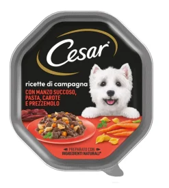 Alimento umido per cani cesar "ricette di campagna" con manzo succoso, carote e prezzemolo 150 gr