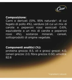 Alimento umido per cani cesar con pollo e cuore di verdure 150 gr