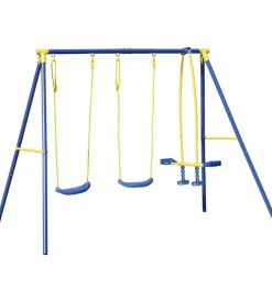 Altalena per bambini doppia con cavalluccio essenza "4 misura" in acciaio e plastica colore blu 261x142x182 cm