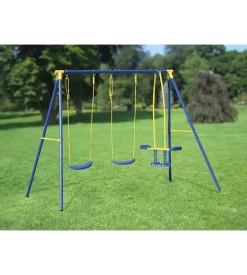 Altalena per bambini doppia con cavalluccio essenza "4 misura" in acciaio e plastica colore blu 261x142x182 cm