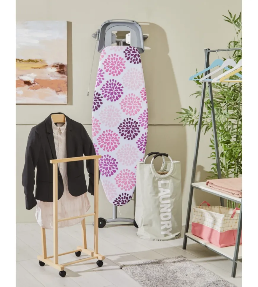 Appendiabiti bianco e grigio in metallo e legno, 64x400x150 cm