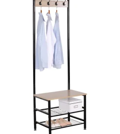 Appendiabiti in metallo nero e ripiani legno, 60x40x175 cm