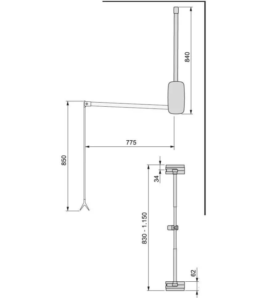 Appendiabiti saliscendi acciaio cromato, 830-1150 mm
