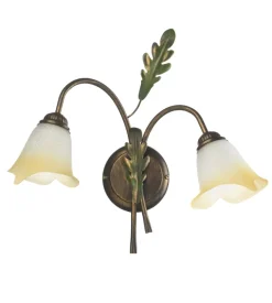Applique 2 luci "quercia" in ferro e vetro, e14