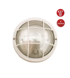 Applique bianca tonda in plastica e vetro e27, 60w