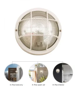 Applique bianca tonda in plastica e vetro e27, 60w