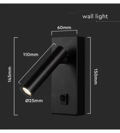 Applique da hotel nera per lettura 2w, 4000k