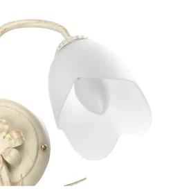 Applique floreale in metallo color avorio, e14