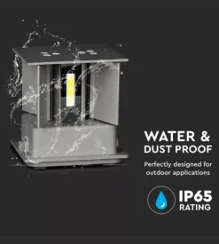 Applique led da esterno quadrata a doppio fascio luminoso vtac grigio 3000k