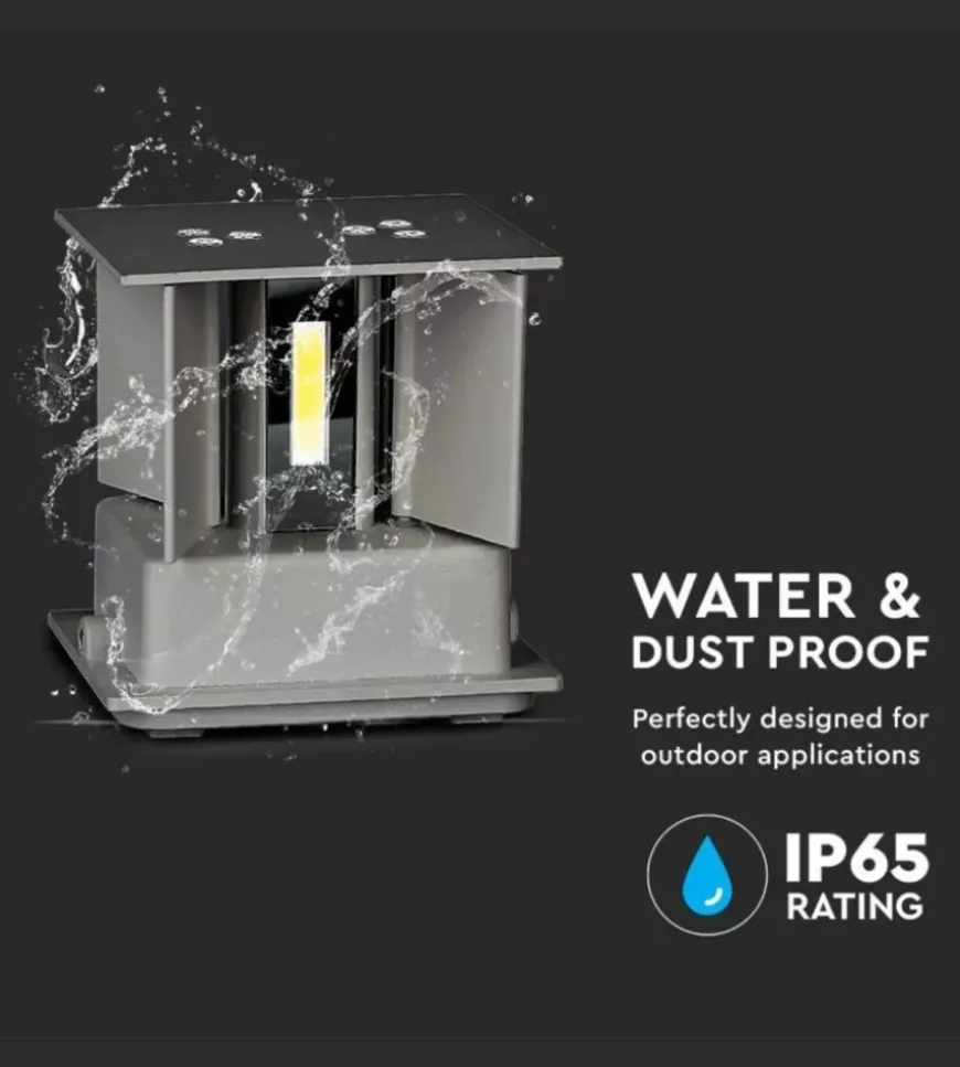 Applique led da esterno quadrata a doppio fascio luminoso vtac grigio 3000k