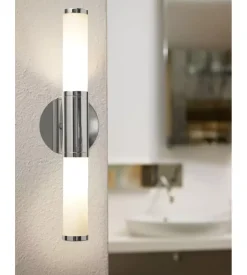 Applique "palmera" in vetro bianco e cromo, e14.