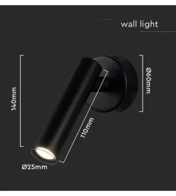 Applique slim da hotel nera per lettura 2w, 3000k