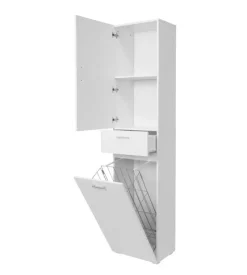Armadio 1 anta, 1 cassetto e 1 cestello portabiancheria colore bianco, 45x32x195 cm