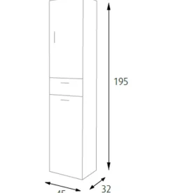 Armadio 1 anta, 1 cassetto e 1 cestello portabiancheria colore bianco, 45x32x195 cm