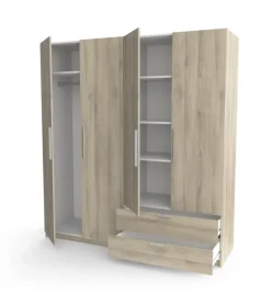 Armadio 4 ante 2 cassetti quercia 178x51,4x191,5 cm