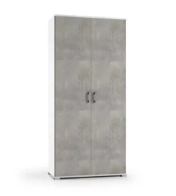 Armadio 2 ante bianco e cemento 90x45x195 cm
