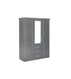 Armadio 3 ante e 3 cassetti in legno di pino massello grigio, 140x55x190 cm